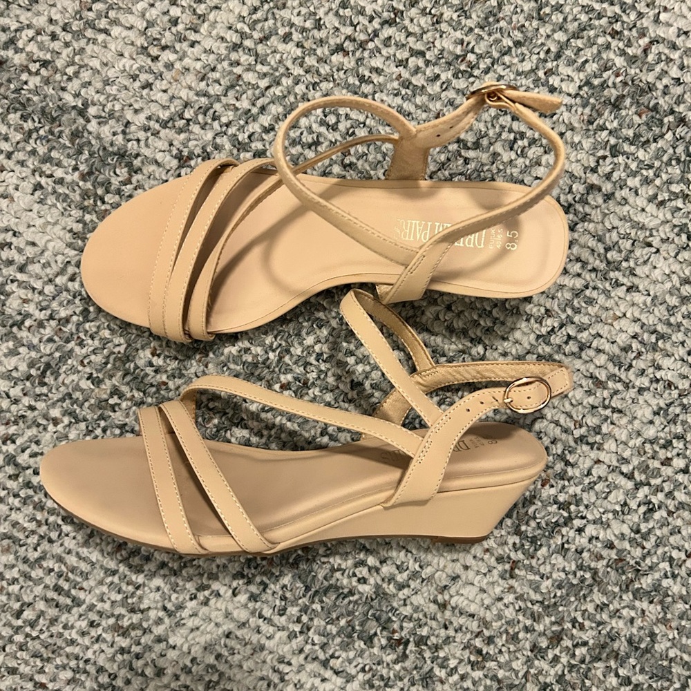 Elegant Beige Strappy Low Wedge Sandals